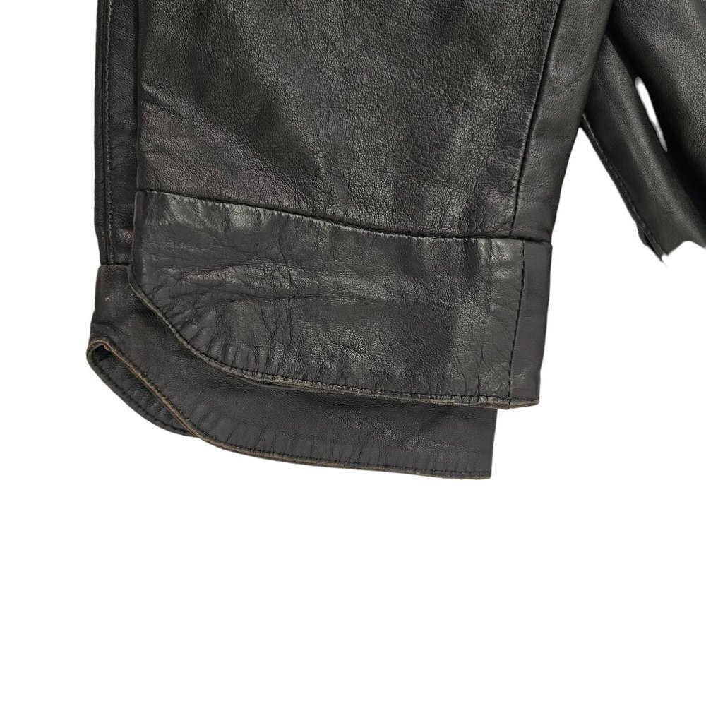 Vintage Lambskin Leather Pants Belt Pockets Curved Hem Womens XS Black - Picture 9 of 13